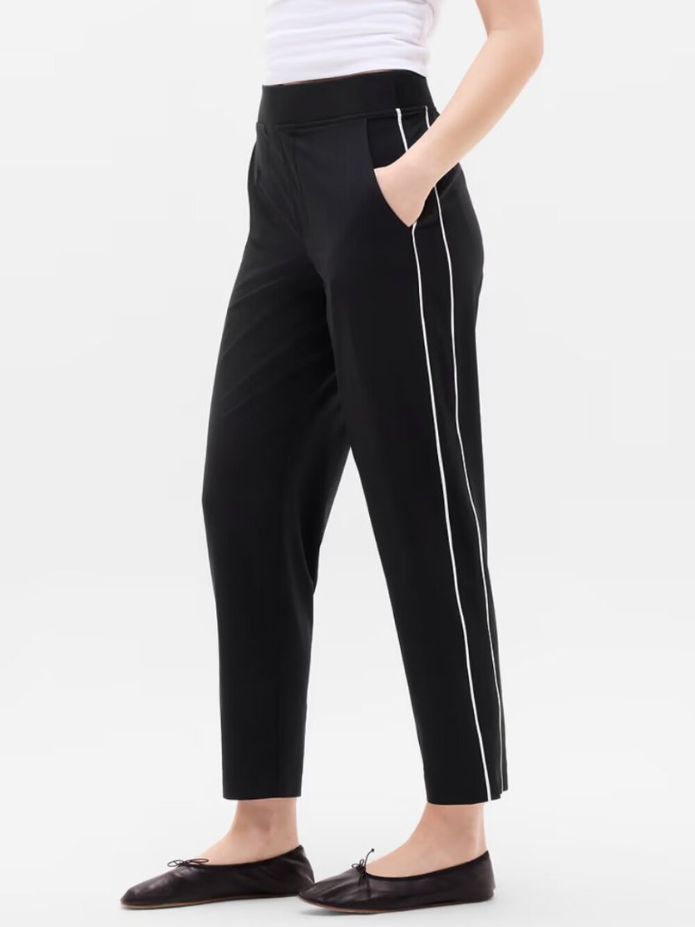 Athleta Brooklyn Piping Ankle Pant Black + White Piping sz 10T 10L track pant
